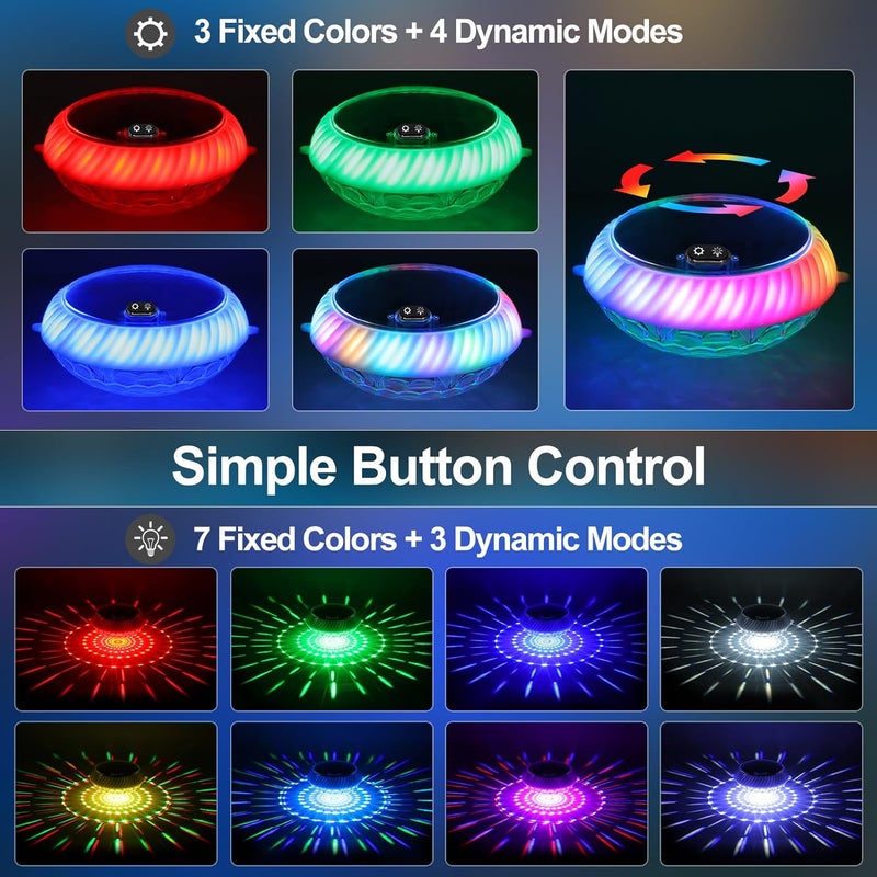 Askyli Floating Pool Lights Solar with Remote, 7.6 Inch RGB Up and Down Color Changing Solar Pool Lights That Float with Dynamic Lighting Effects, Floating Light for Pools, Party, Decor(2) - Image 3